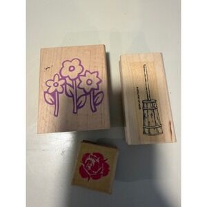Stampin Up Vintage 1995 Butter Churn & Floral Wood Mounted Rubber Stamps